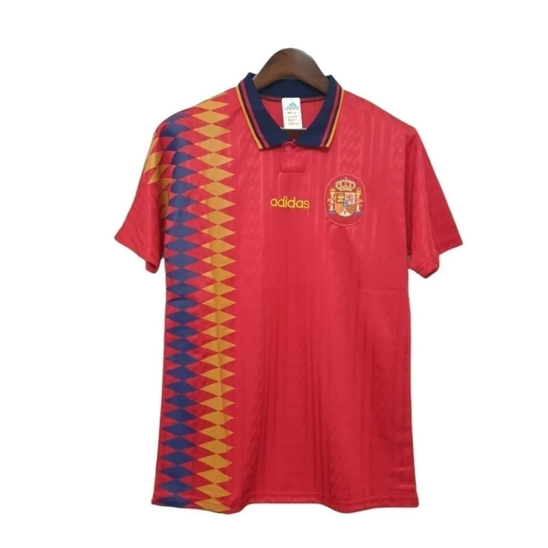 Camisa Retrô Seleção da Espanha I 1996 - Adidas Masculina - Vermelha com detalhes em azul e amarelo