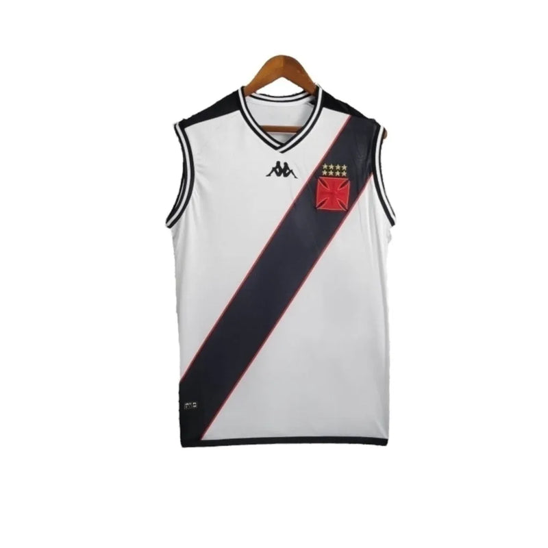 Camisa Regata Vasco da Gama II 24/25 - Torcedor Kappa Masculina - Branca com listras pretas e detalhes em vermelho