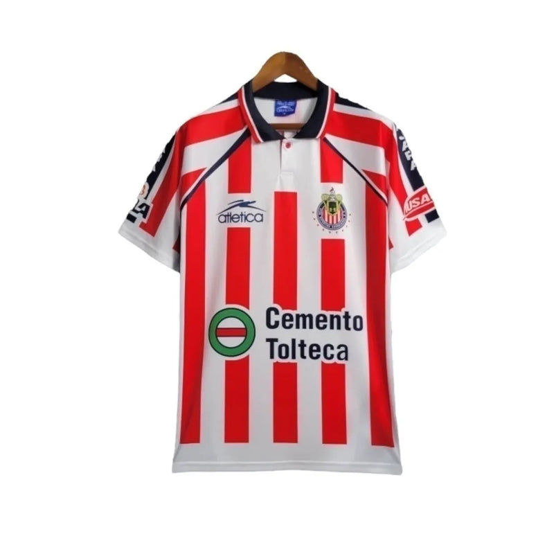 Camisa Retrô Chivas Guadalajara 2002/2003 - Masculina Atlética - Branca com detalhes em vermelho e azul