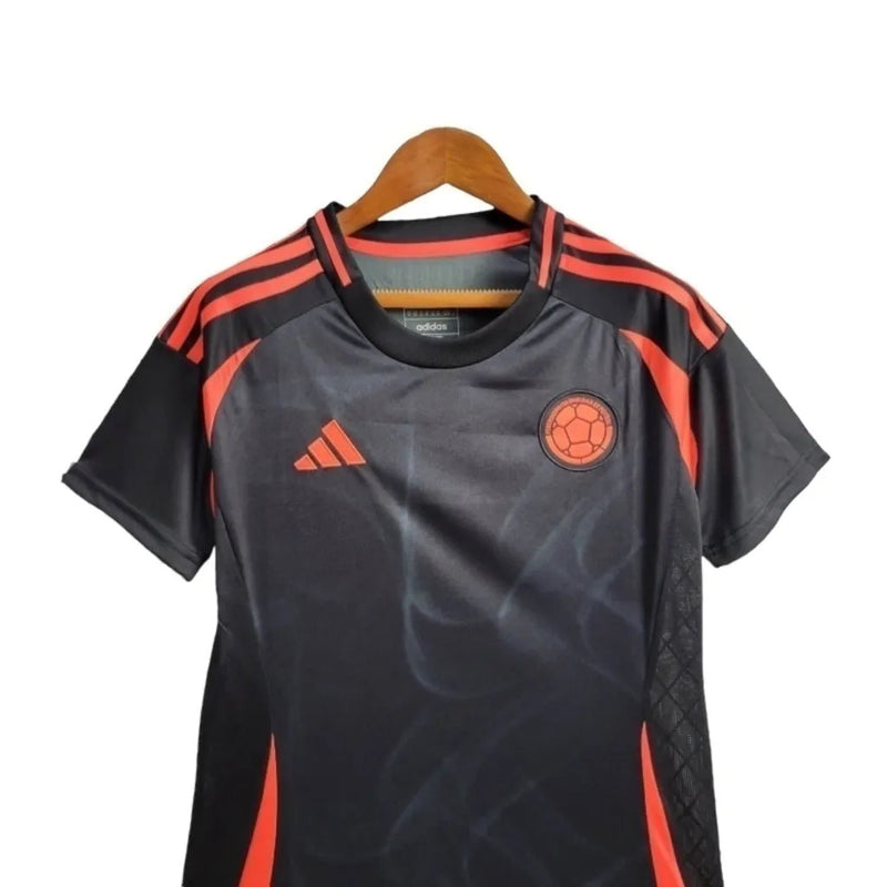 Camisa Seleção da Colômbia II 24/25 - Torcedor Adidas Feminina - Preta com detalhes em laranja