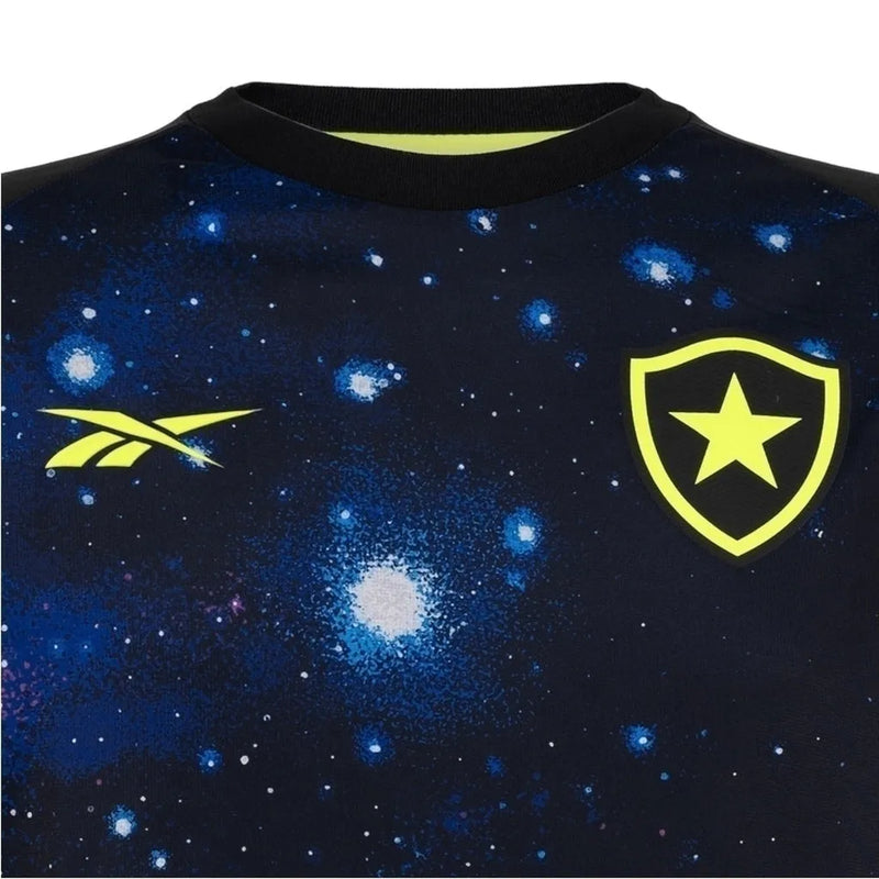 Camisa Botafogo Pré-jogo 24/25 - Torcedor Reebok Masculina - Preta com detalhes em azul e amarelo