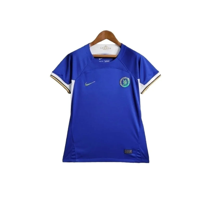 Camisa Chelsea I 23/24- Torcedor Nike Feminina - Azul com detalhes em preto e amarelo e branco