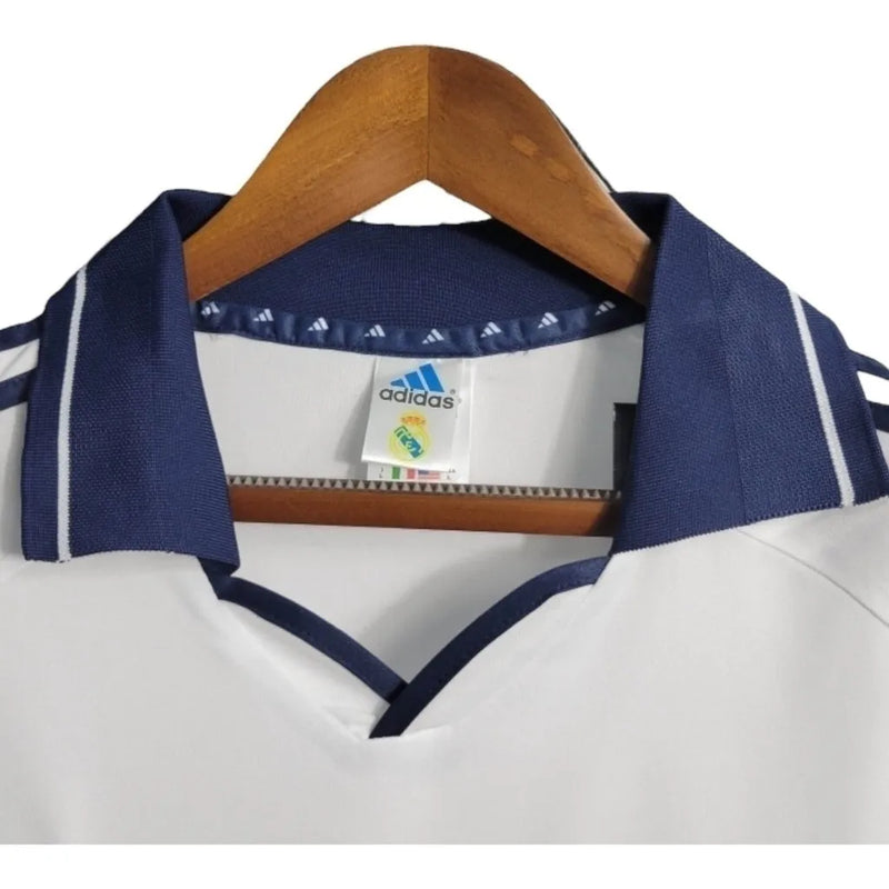 Camisa Retrô Real Madrid I 00/01 - Masculina Adidas - Branca com detalhes em azul