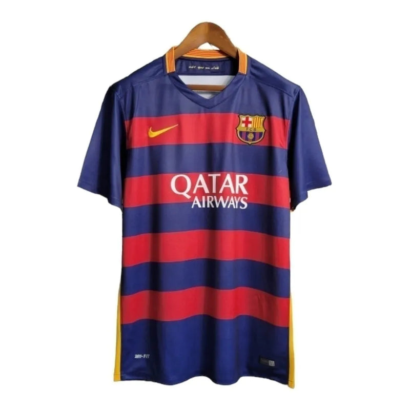 Camisa Retrô Barcelona I 15/16 - Masculina Nike - Azul com detalhes em vermelho e amarelo