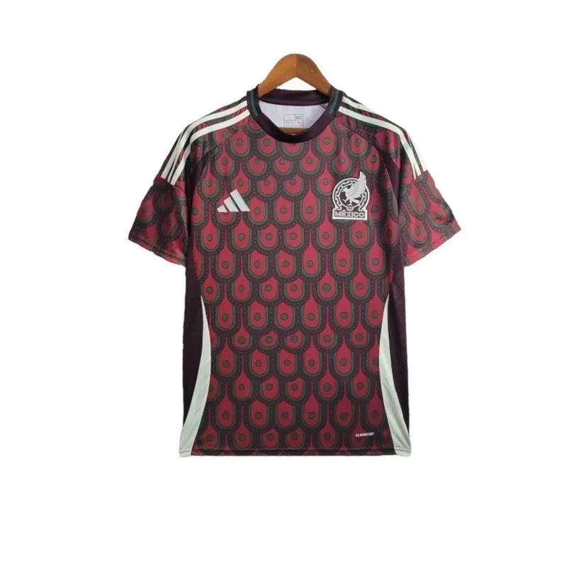 Camisa Seleção do México I 24/25 - Torcedor Adidas Masculina - Vinho com detalhes em vermelho e verde