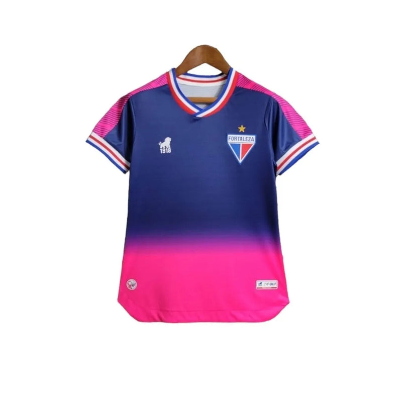 Camisa Fortaleza Edição Especial Outubro Rosa 23/24 - Torcedor Lobo Feminina - Azul com detalhes em rosa