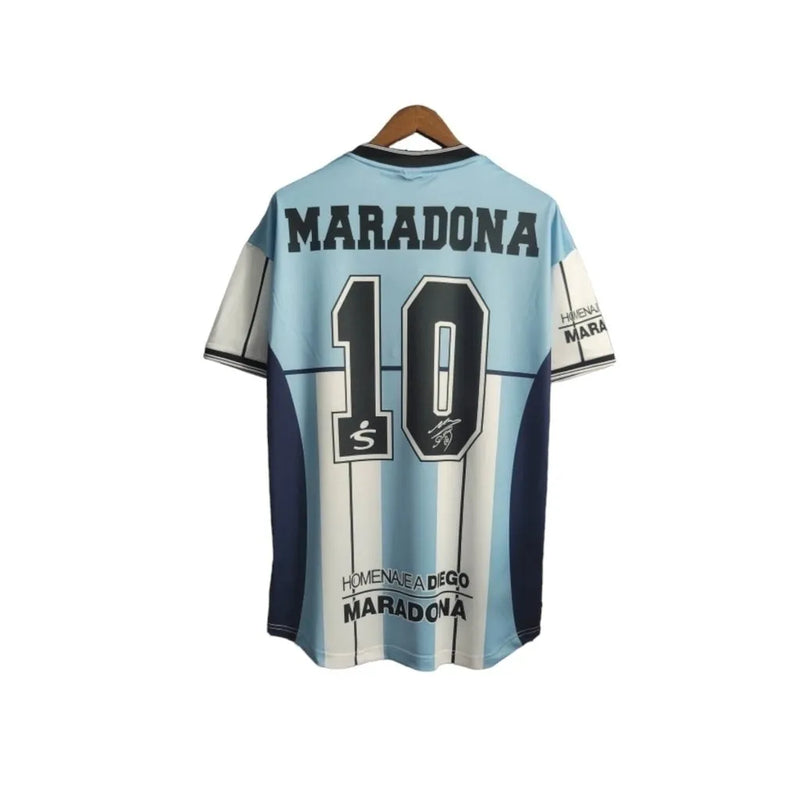 Camisa Retrô Seleção da Argentina 2010 Maradona - Fila Masculina - Azul com detalhes em branco e preto