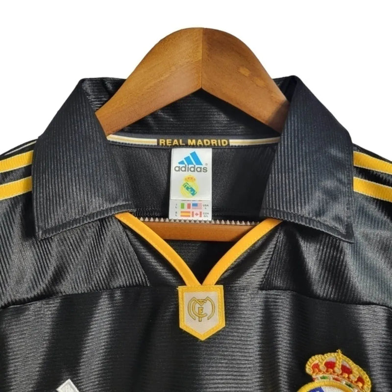 Camisa Retrô Real Madrid II 99/01 - Masculina Adidas - Preta com detalhes em amarelo