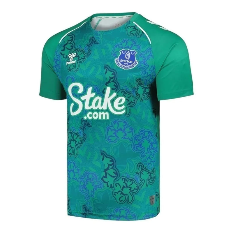 Camisa Everton Pré-jogo 23/24 - Torcedor Hummel Masculina - Verde com detalhes em azul e preto